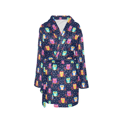 Owl Cute Themed Design Print Women's Fleece Robe