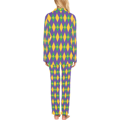 Mardi Gras Pattern Print Design 05 Women's Long Pajama Set