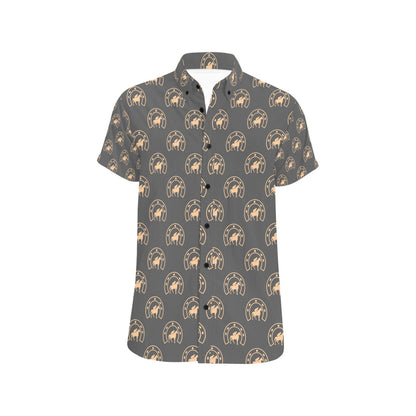 Horseshoe Print Design LKS306 Men Short Sleeve Button Up Shirt
