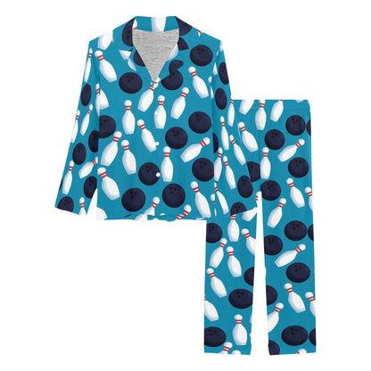 Bowling Pin Pattern Print Design 010 Women's Long Pajama Set