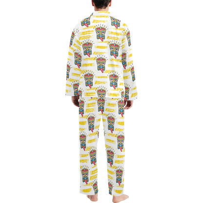 Tiki Smile Mask Print Pattern Men's Long Pajama Set