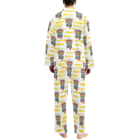Tiki Smile Mask Print Pattern Men's Long Pajama Set