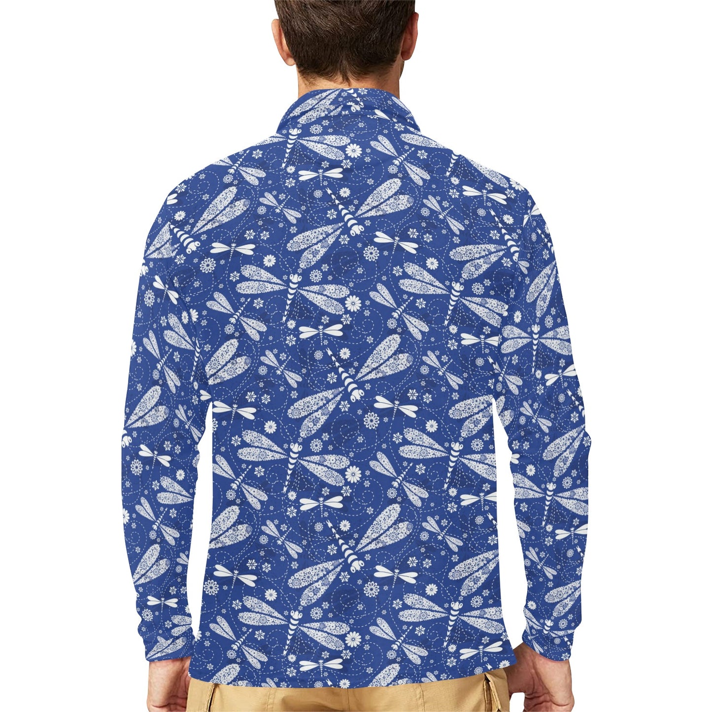 Dragonfly Pattern Print Design 03 Long Sleeve Polo Shirt For Men's