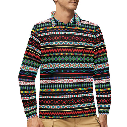 Southwest Pattern Print Design LKS302 Long Sleeve Polo Shirt For Men's