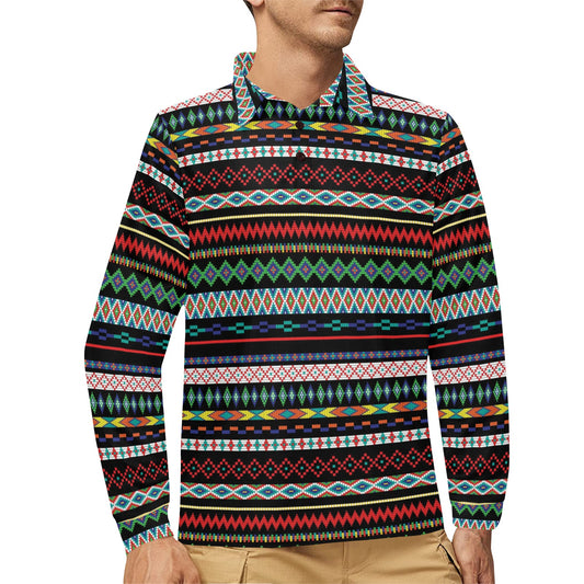 Southwest Pattern Print Design LKS302 Long Sleeve Polo Shirt For Men's