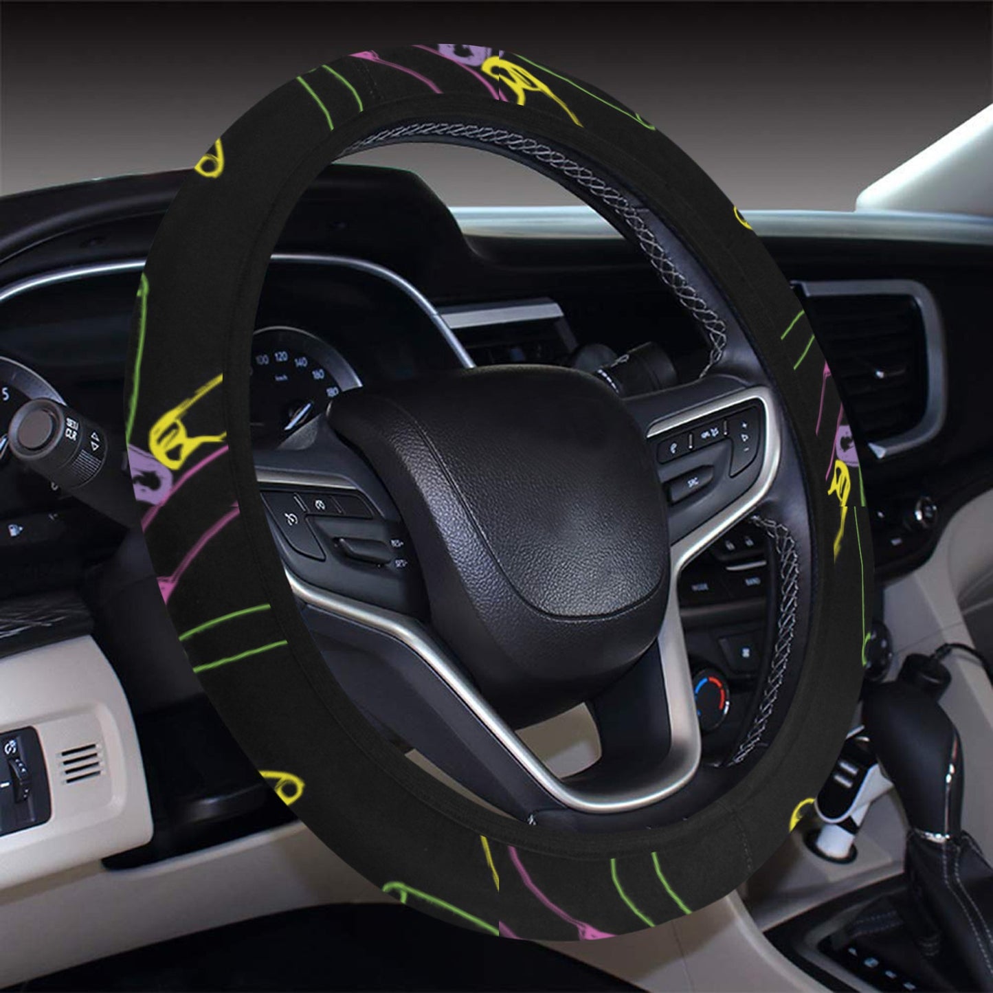 Safety Pin Print Design LKS304 Steering Wheel Cover with Elastic Edge