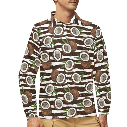 Coconut Pattern Print Design CN04 Long Sleeve Polo Shirt For Men's