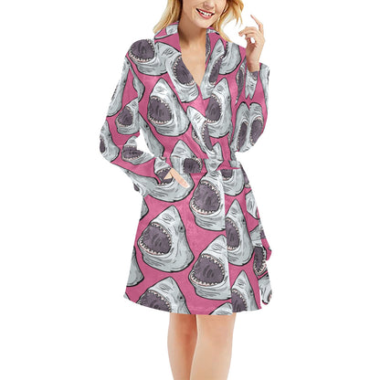 Great White Shark Pattern Print Design 01 Women's Fleece Robe