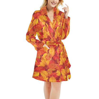 Elm Leave Autum Print Pattern Women's Fleece Robe