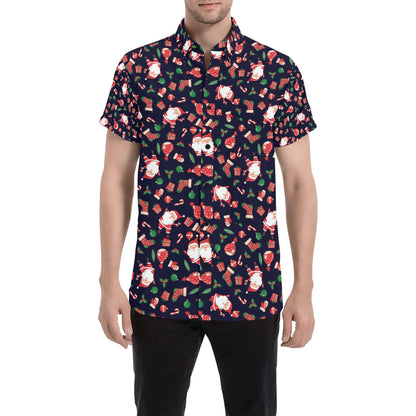 Santa Christmas Themed Print Design LKS304 Men Short Sleeve Button Up Shirt