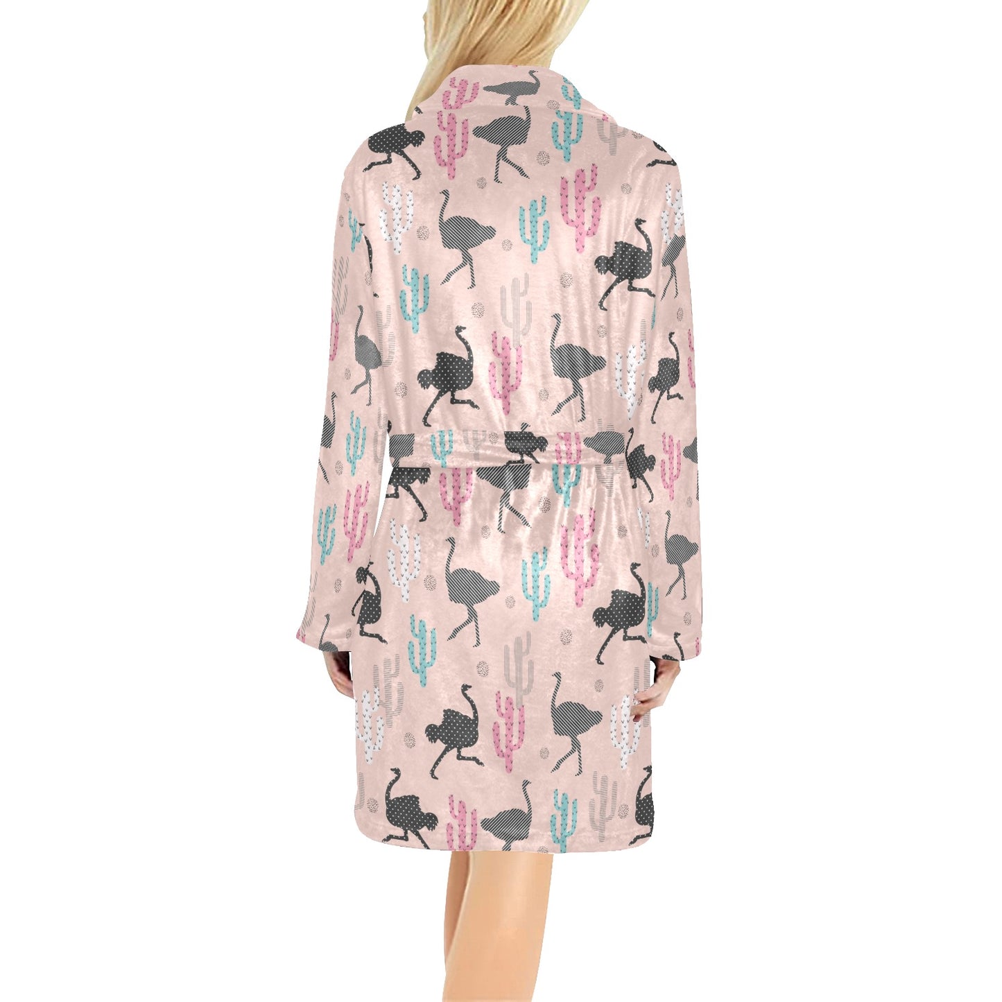 Ostrich Pattern Print Design 03 Women's Fleece Robe