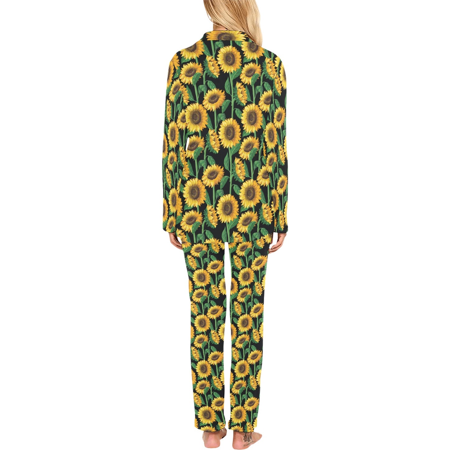 Sunflower Realistic Print Pattern Women's Long Pajama Set
