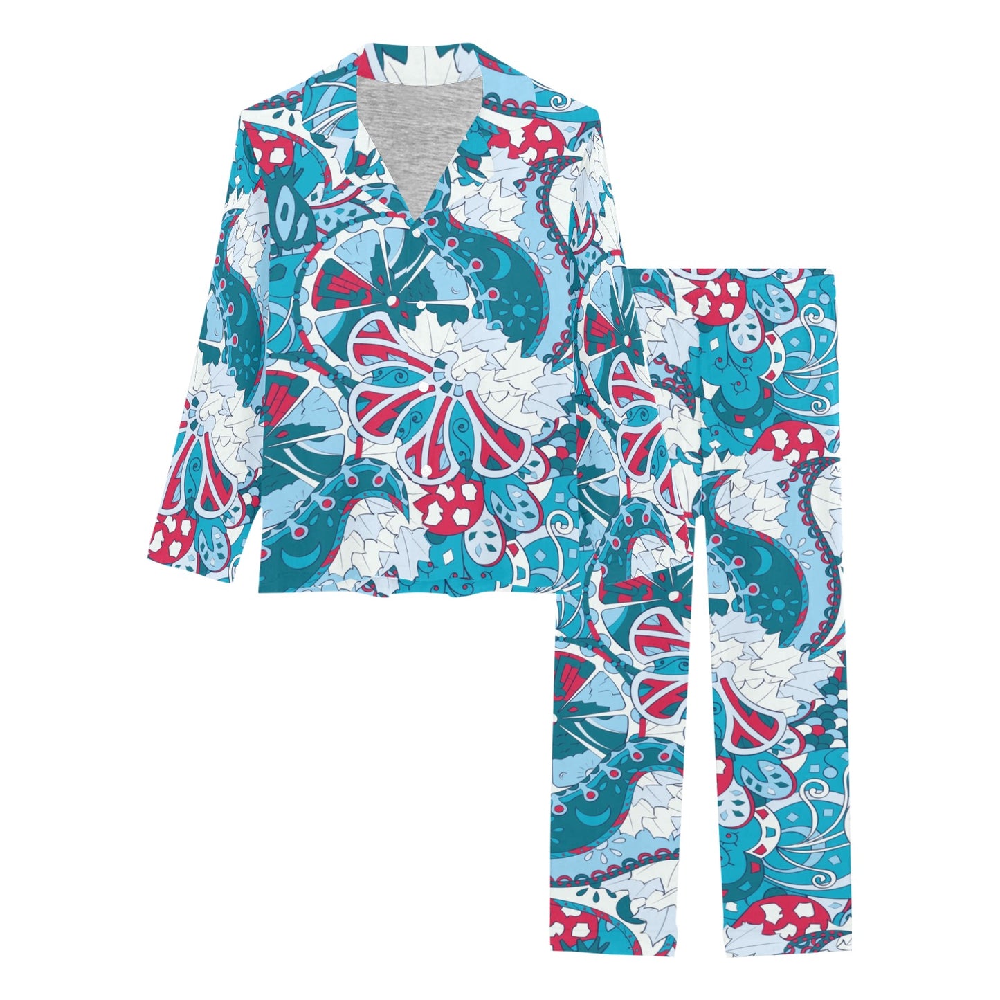 Funky Retro Pattern Print Design A05 Women's Long Pajama Set
