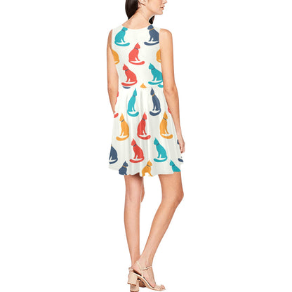 Cat Pattern Print Design 03 Sleeveless Dress