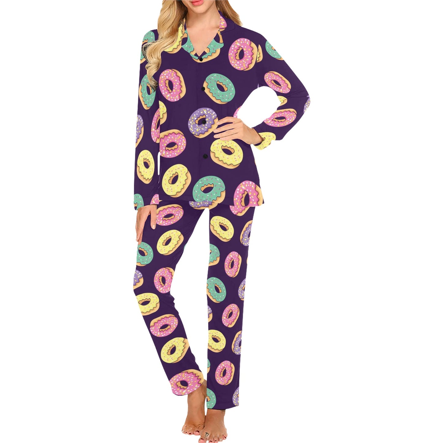 Donut Pattern Print Design DN08 Women's Long Pajama Set
