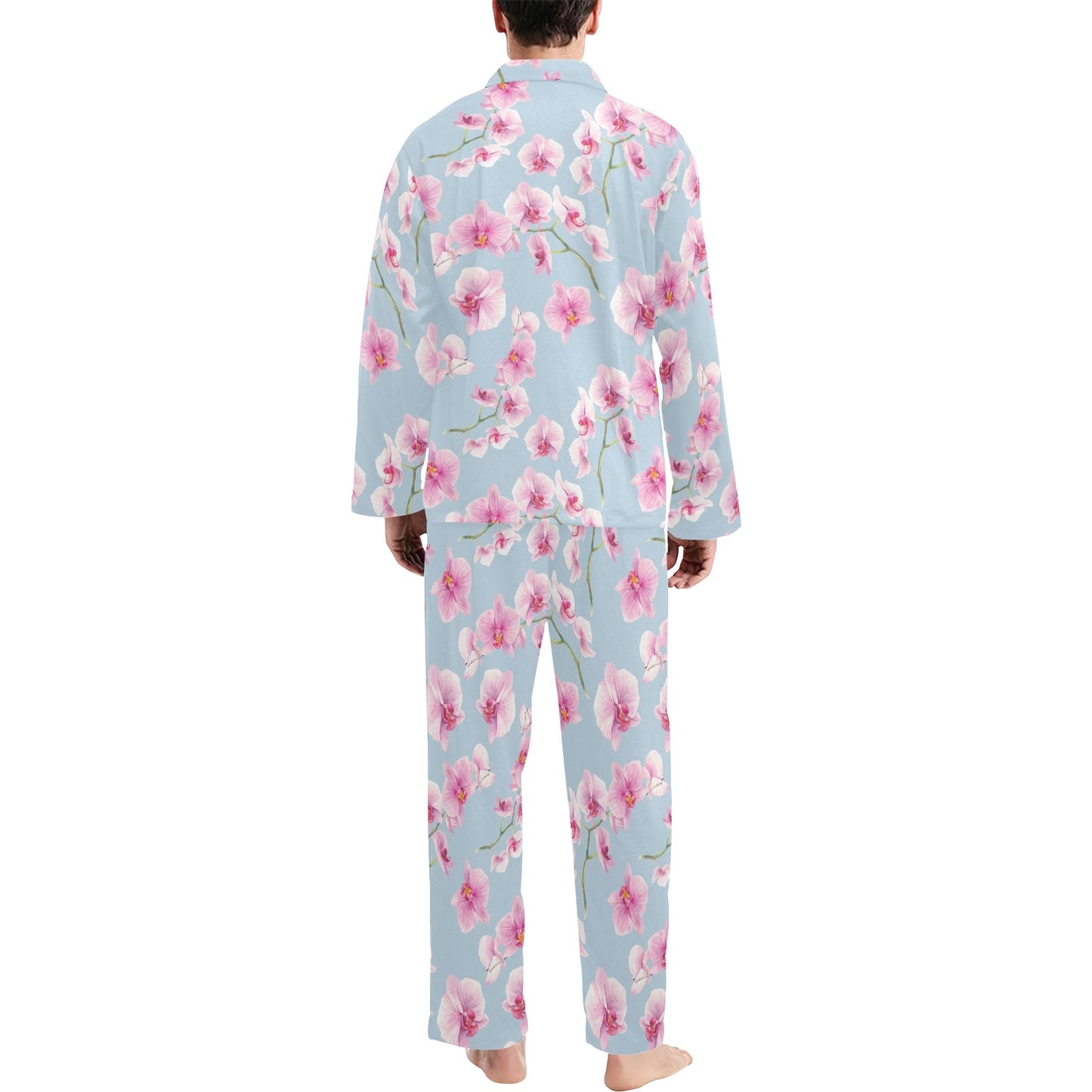 Orchid Pink Pattern Print Design OR01 Men's Long Pajama Set