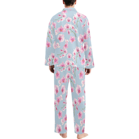 Orchid Pink Pattern Print Design OR01 Men's Long Pajama Set