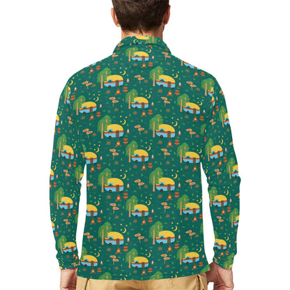 Camping Camper Pattern Print Design 06 Long Sleeve Polo Shirt For Men's