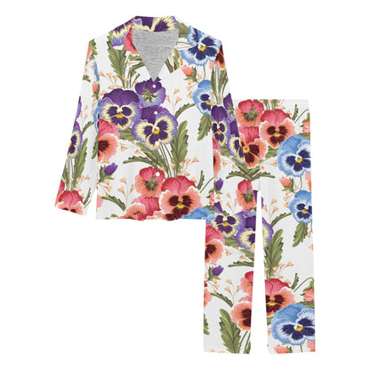 Pansy Pattern Print Design PS06 Women's Long Pajama Set