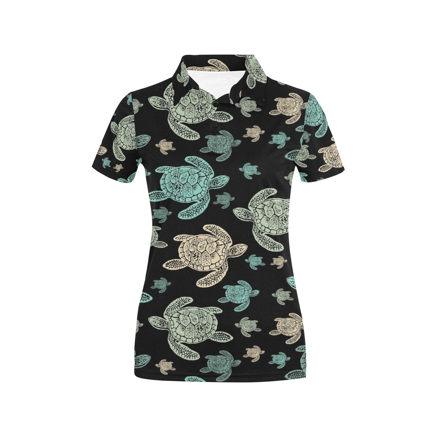 Sea Turtle Stamp Pattern Women's Polo Shirt