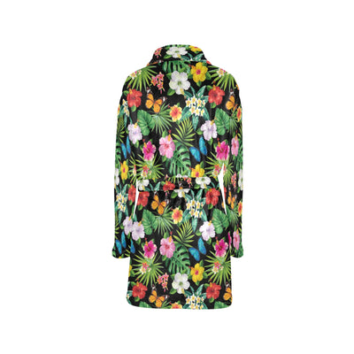 Hibiscus With Butterfly Print Design LKS305 Women's Fleece Robe