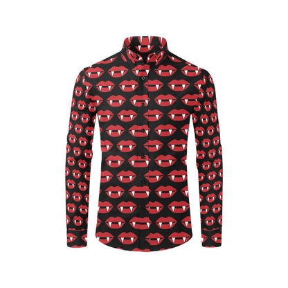 Vampire Lips Print Design LKS302 Men's Long Sleeve Dress Shirt