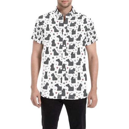 Scottish Terriers Print Design LKS3015 Men Short Sleeve Button Up Shirt