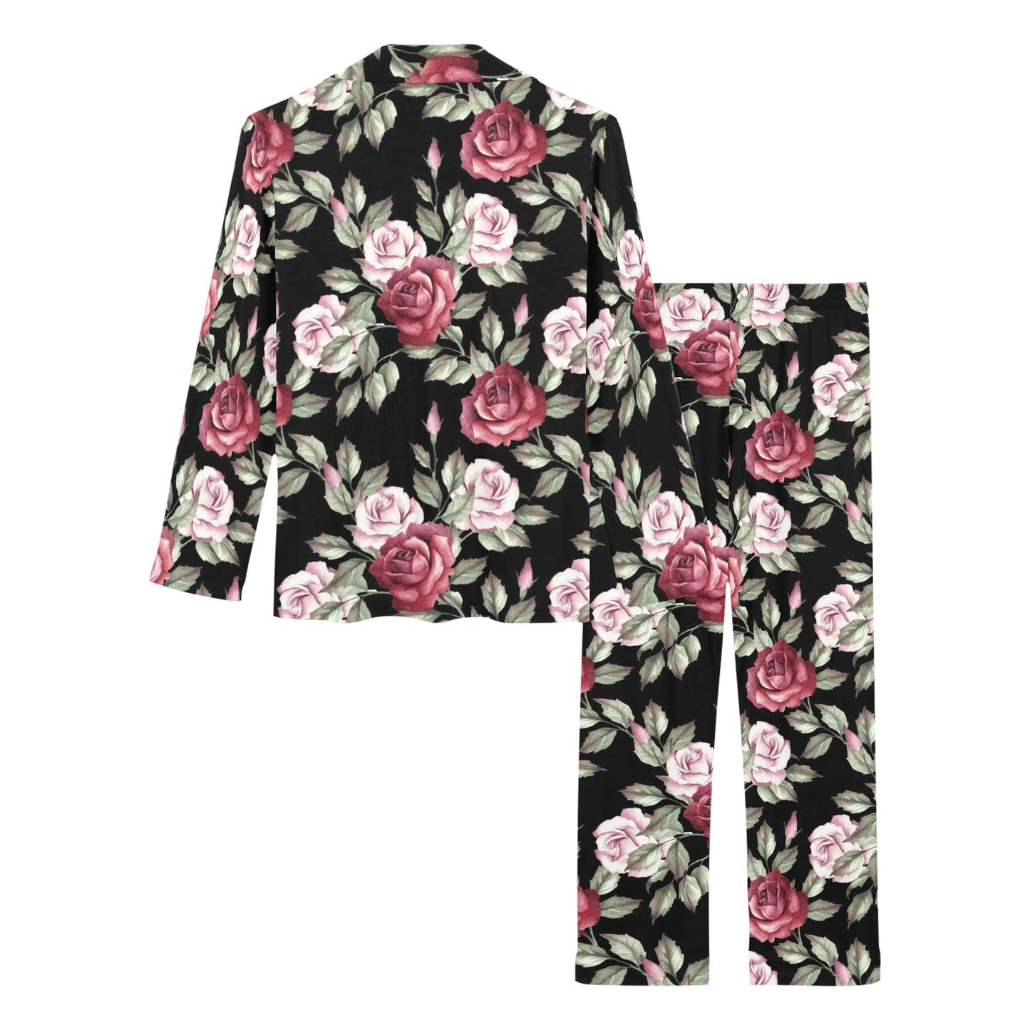 Rose Red Pink Pattern Print Design RO03 Women's Long Pajama Set