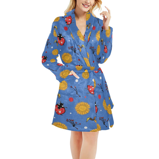 Ladybug Pattern Print Design 05 Women's Fleece Robe
