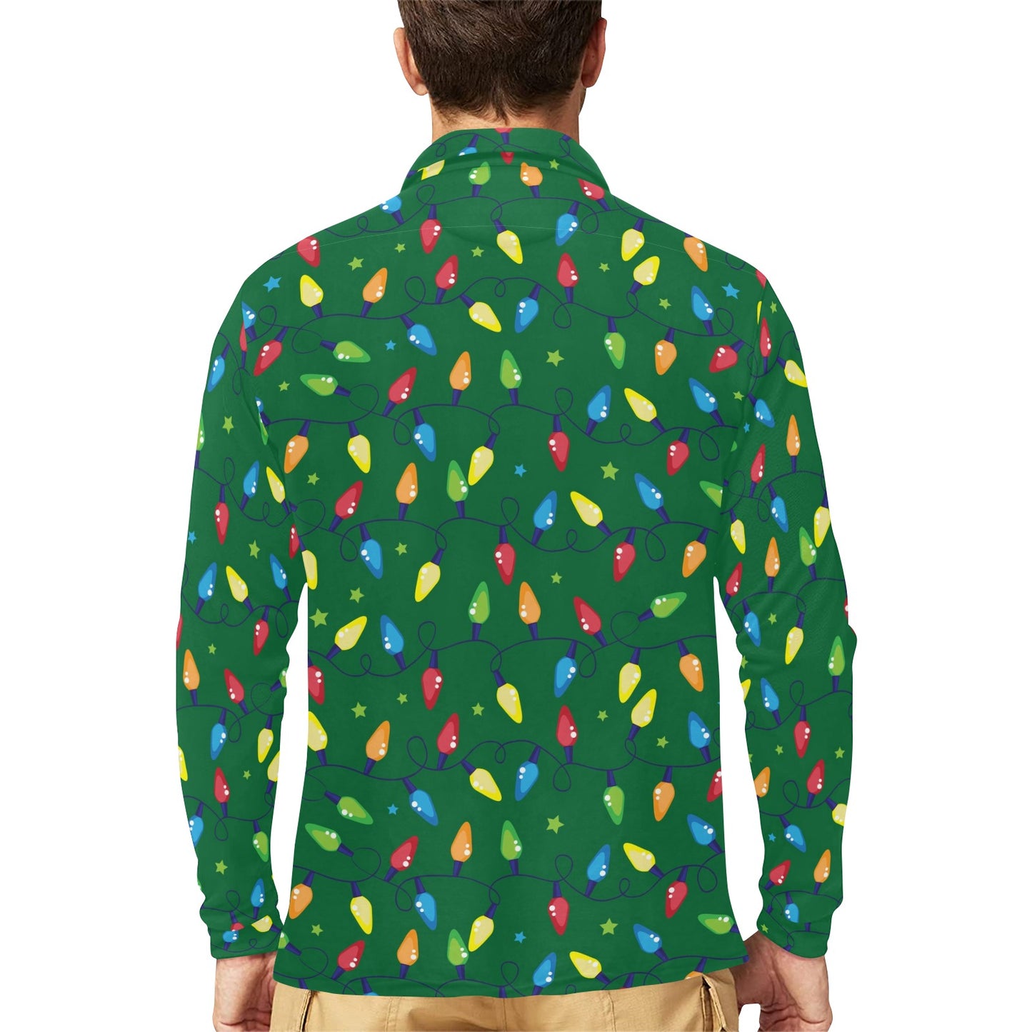Christmas Light Pattern Print Design 02 Long Sleeve Polo Shirt For Men's