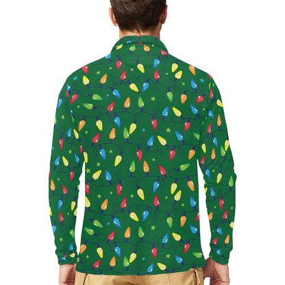 Christmas Light Pattern Print Design 02 Long Sleeve Polo Shirt For Men's