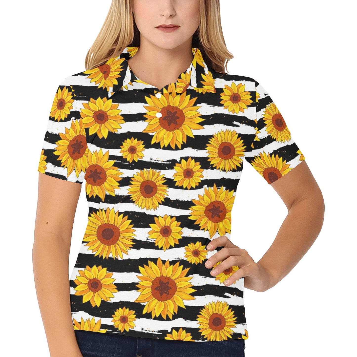 Sunflower Pattern Print Design SF010 Women's Polo Shirt