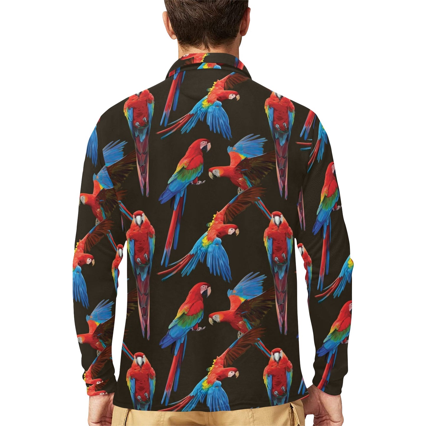 Macaw Pattern Print Design 04 Long Sleeve Polo Shirt For Men's