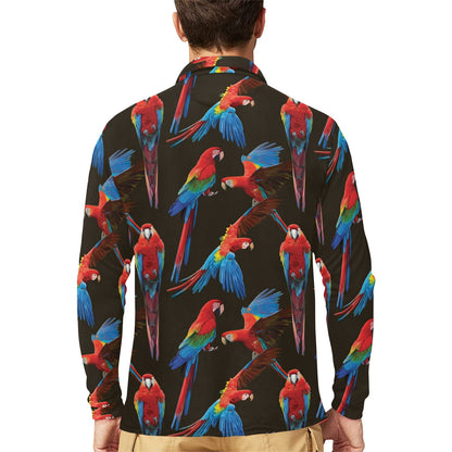 Macaw Pattern Print Design 04 Long Sleeve Polo Shirt For Men's