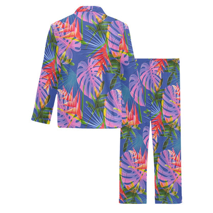 Tropical Flower Pattern Print Design TF025 Men's Long Pajama Set