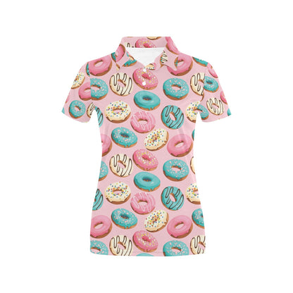 Donut Pattern Print Design DN06 Women's Polo Shirt