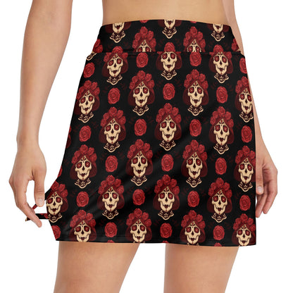 Day of the Dead Skull Girl Pattern 17" Golf & Pickleball Skort with Pockets