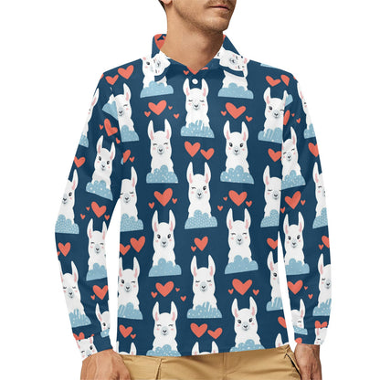 Alpaca Love Pattern Print Design 05 Long Sleeve Polo Shirt For Men's