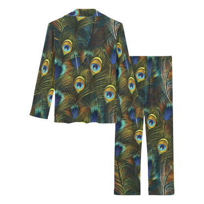 Peacock Feather Pattern Print Design A03 Women's Long Pajama Set
