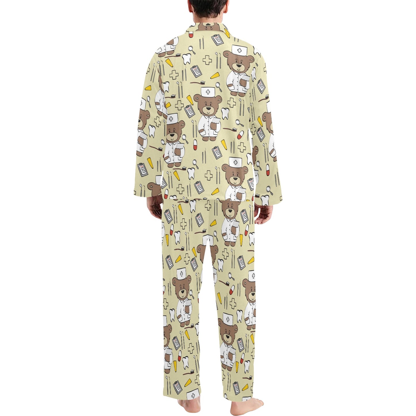 Nurse Bear Pattern Print Design A02 Men's Long Pajama Set
