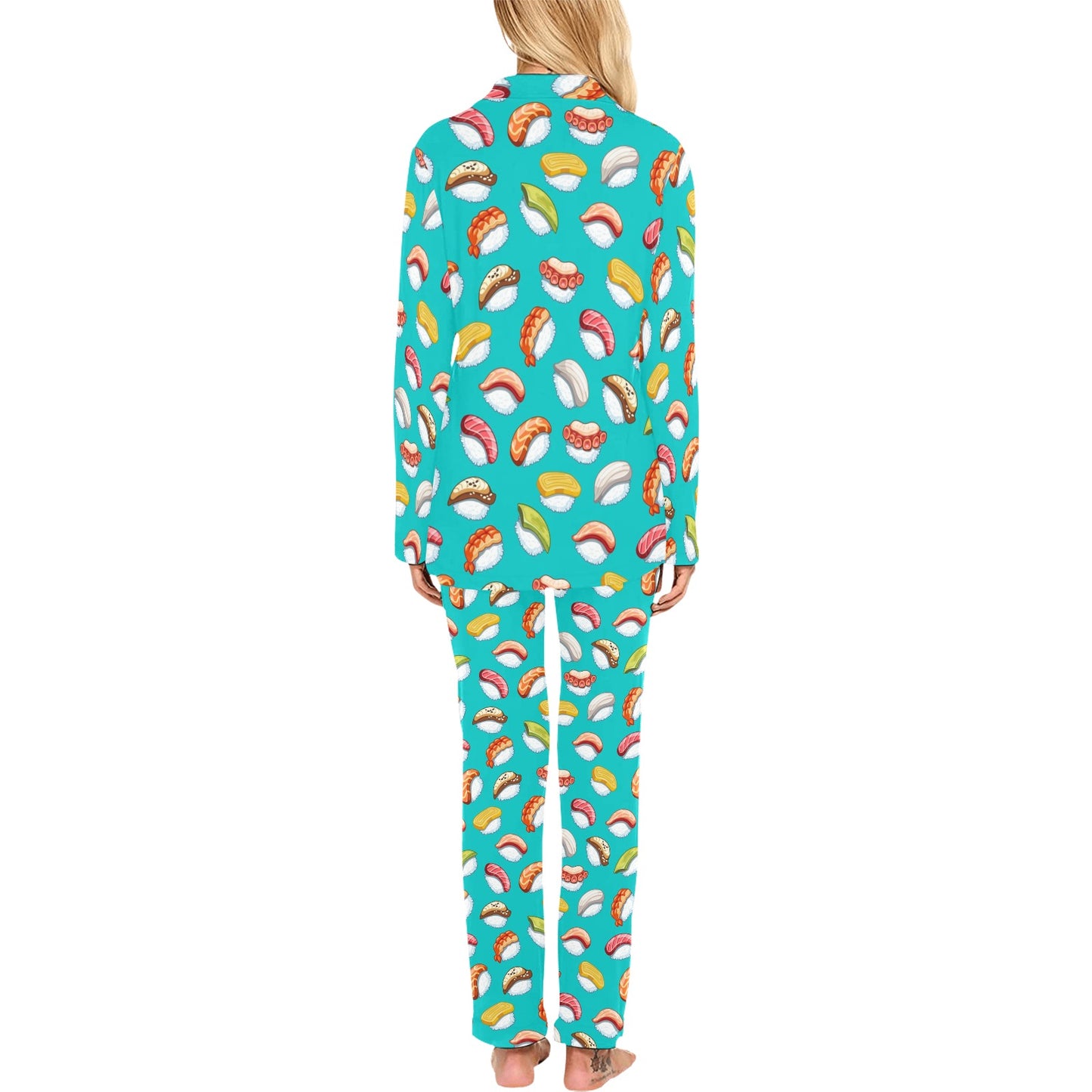 Sushi Themed Print Women's Long Pajama Set