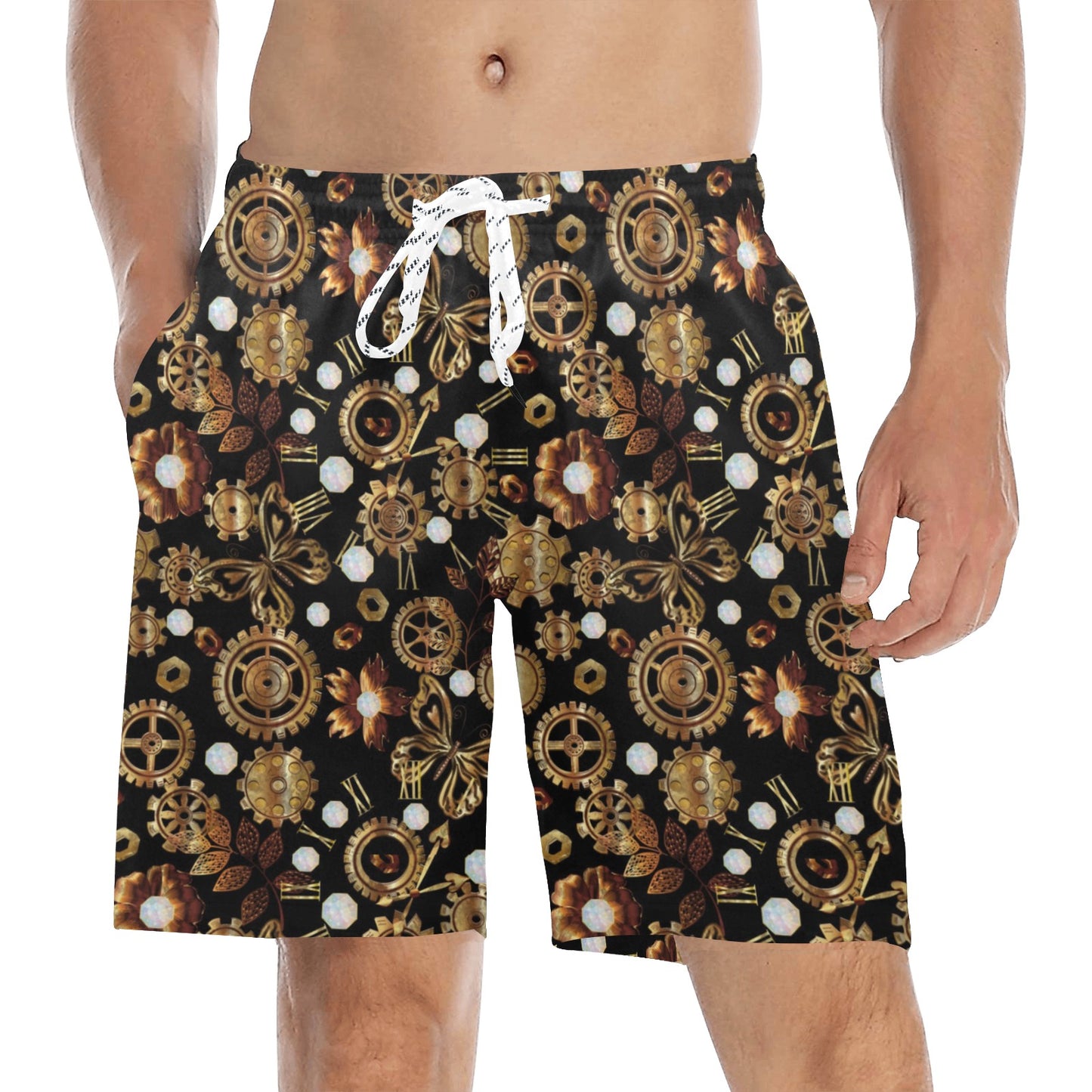 Steampunk Butterfly Design Themed Print Men's Swim Trunks Beach Shorts