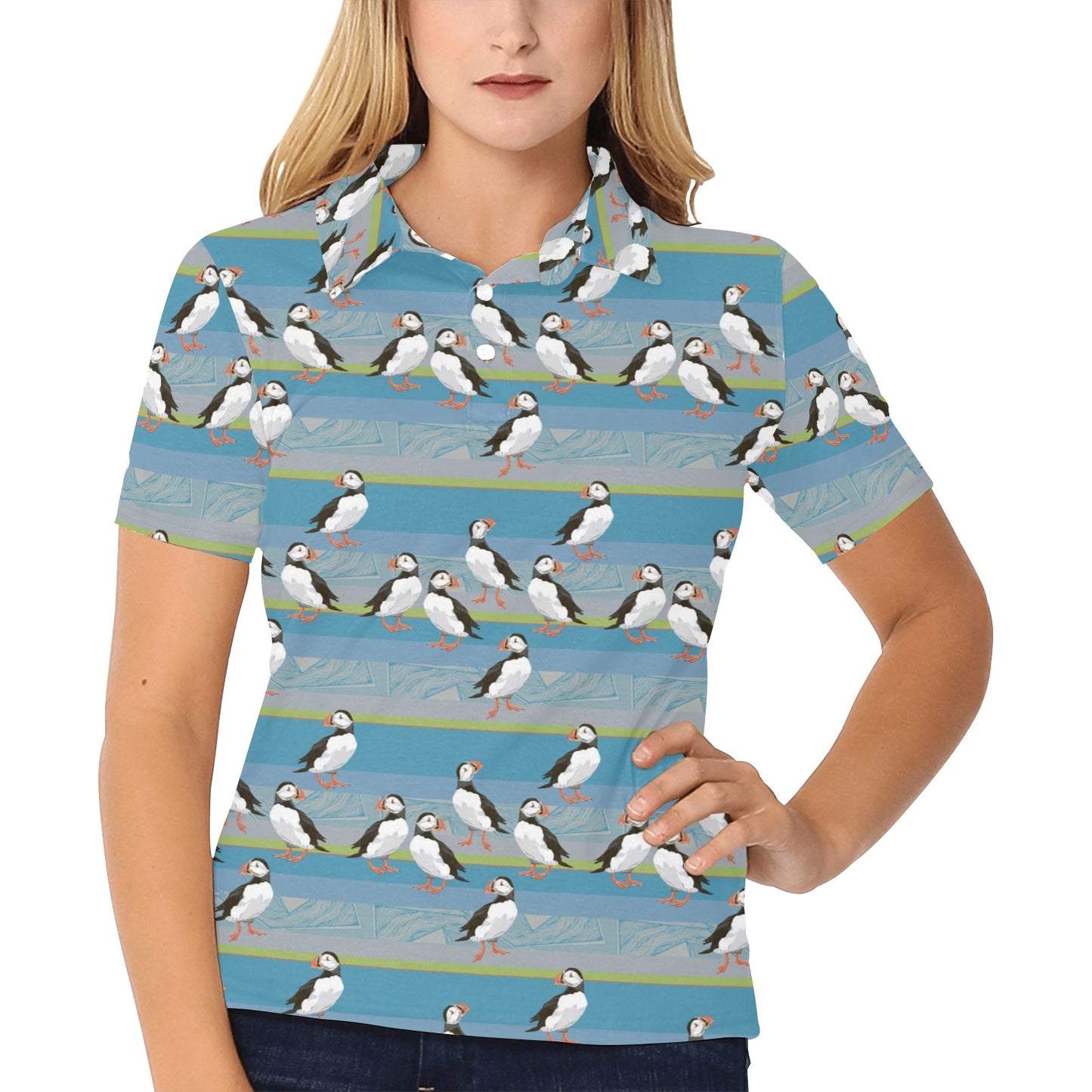 Puffin Pattern Print Design A01 Women's Polo Shirt