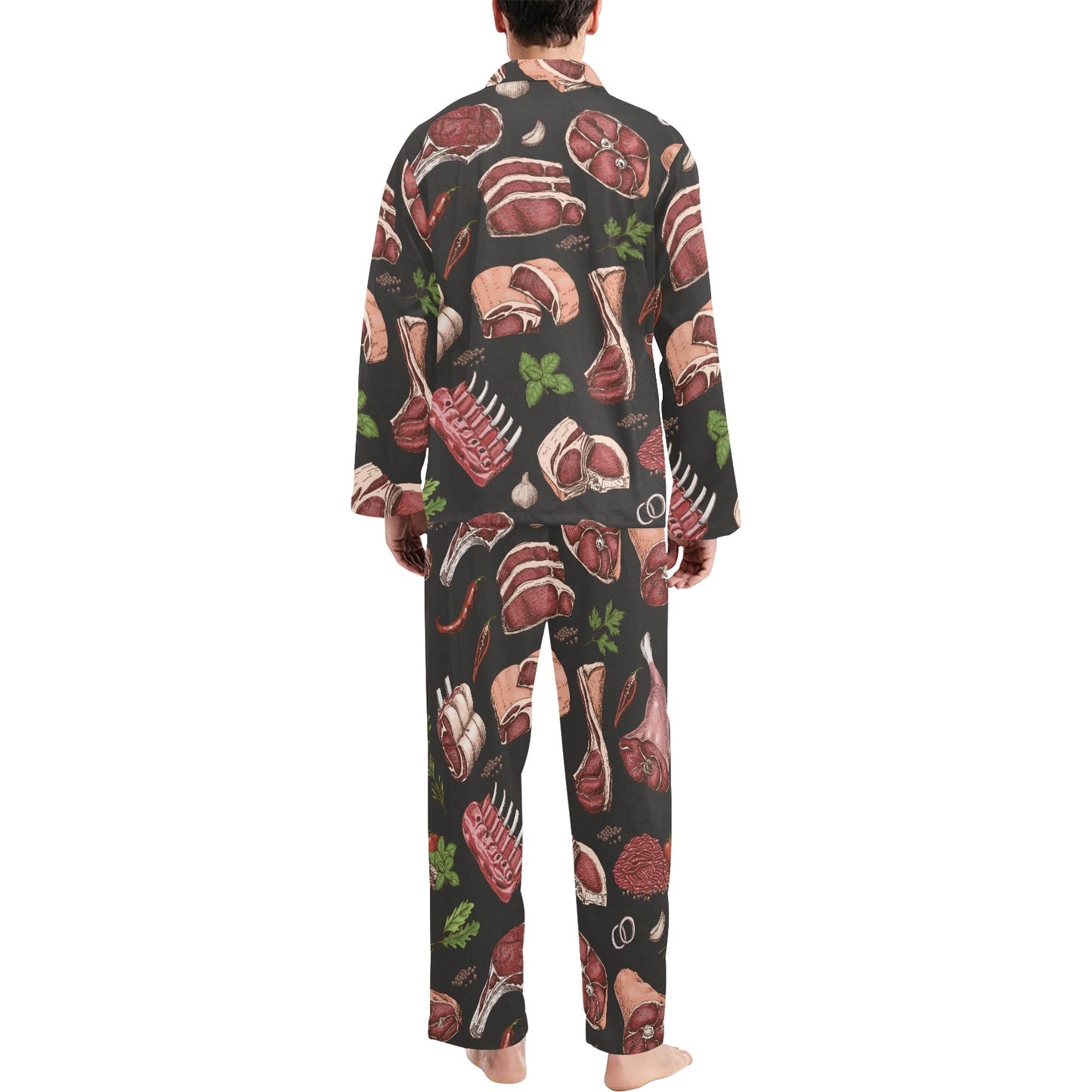 Meat Pattern Print Design 02 Men's Long Pajama Set