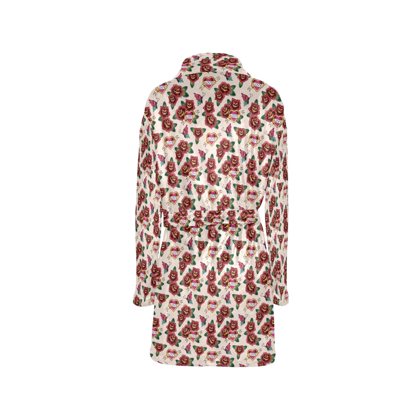 Old School Tattoo Rose Pattern Women's Fleece Robe