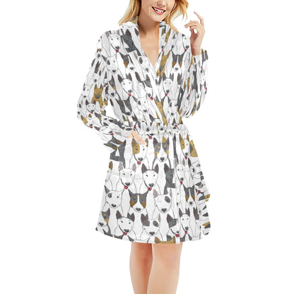 Bull Terriers Pattern Print Design 03 Women's Fleece Robe