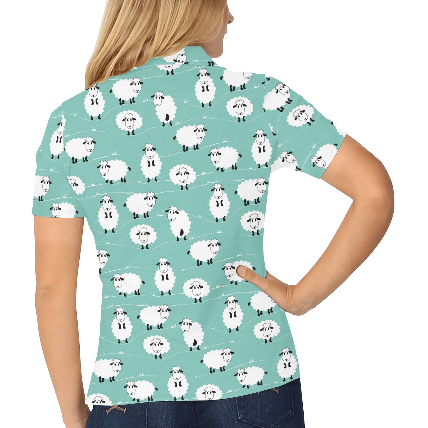 Sheep Print Design LKS404 Women's Polo Shirt
