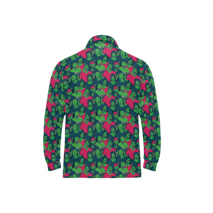 Zombie Themed Design Pattern Print Long Sleeve Polo Shirt For Men's