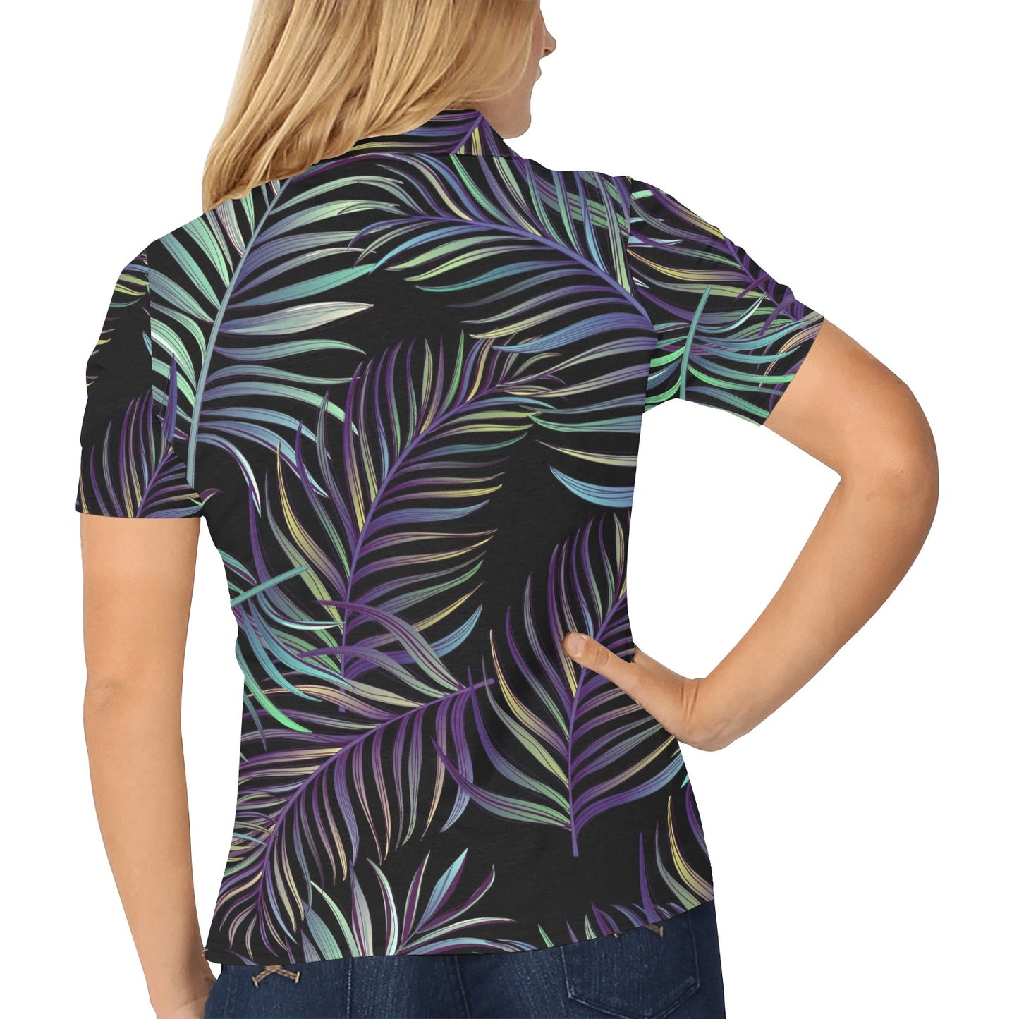 Tropical Palm Leaves Pattern Brightness Women's Polo Shirt