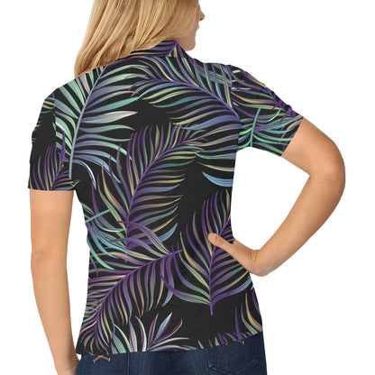 Tropical Palm Leaves Pattern Brightness Women's Polo Shirt